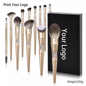 HMU <span class=keywords><strong>2022</strong></span> Nuevo y Exclusivo Set de 12 Brochas de Maquillaje Color Champán Dorado con Cristales y Diamantes, Brochas de Maquillaje de Alta Gama - Product Image 2