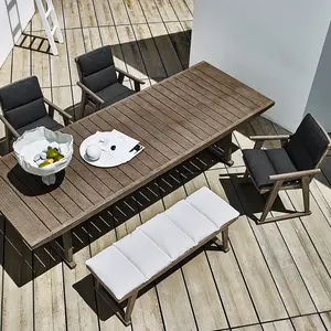 Modern tik bahçe mobilyaları otel restoran açık alan yemek seti masif ahşap masa ve 4 6 8 koltuk için sandalye seti