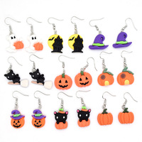 Pendientes de Resina con Diseño de Calabaza y Fantasma de la Serie Halloween, Pendientes de Gancho con Orejas de Gato de Dibujos Animados, Joyería de Personalidad, AliExpress {Pendientes para Mujer}