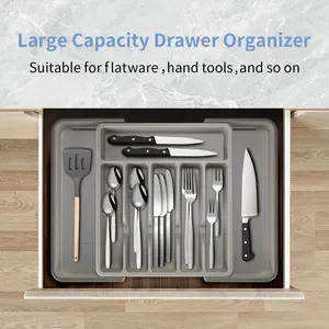 High Quality Expandable Adjustable Plastic Kitchen Cutlery Retractable Storage Organizer Tray For Cutlery