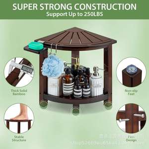 Wooden Bathroom Corner Stool With Tray Shaving Leg Seat Shower <b>Storage</b> Rack For <b>Bath</b> Use - Product Image 2