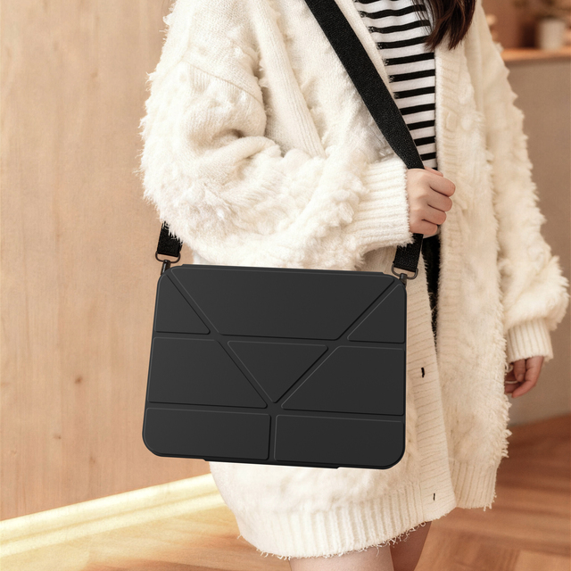 iPad Air 11 Protective Case with Shockproof Corners, Detachable Front Cover, PU Leather &TPU, Shoulder Strap, Multi-Scenario Use