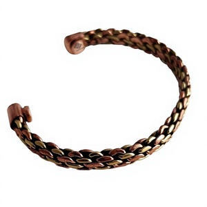 Handmade Antique <b>Copper</b> Twisted Spiral Magnetic Braided Cuff <b>Bracelet</b> Bohemian Style Unisex - Product Image 2