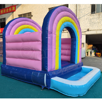 Château gonflable de luxe arc-en-ciel pour enfants, trampoline gonflable neutre avec piscine à balles, maison de rebond arc-en-ciel