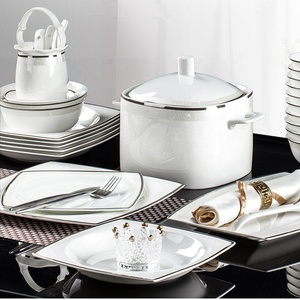 60 Pcs Porcelain Dinnerware Sets Europe Light Luxury Silver Edge Dinner Set Wedding <b>Gift</b> Restaurant Hotel - Product Image 4