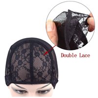 Bonnet de perruque double dentelle respirant avec sangles réglables à l'arrière, en dentelle suisse, pour la confection de perruques