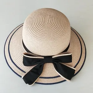 Y-W personal isierte billige Sommer damen Mode Sonne Strand große Floppy Bogen Stroh Visier Hüte für Frauen breite Krempe