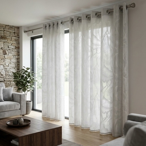 Cortinas Voile Blancas Jacquard al por Mayor DaiRui con Diseño de Plumas y Hojas, con Ojales, <span class=keywords><strong>para</strong></span> Hotel y Sala de Estar - Product Image 1