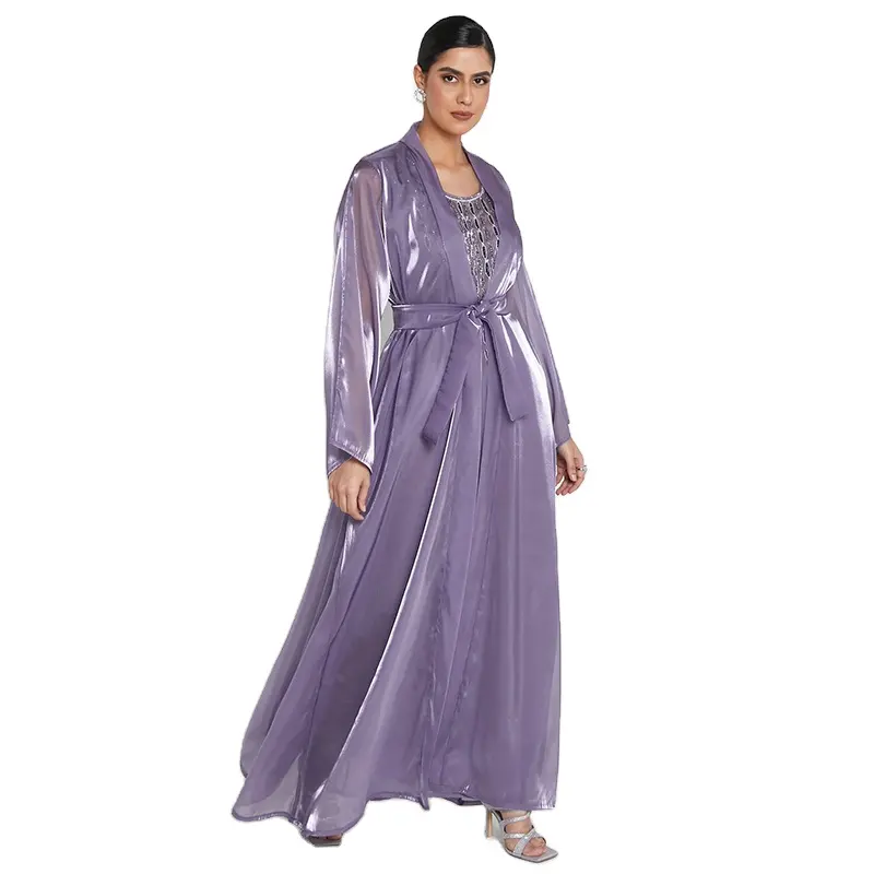 New flowing light purple robe suit with underwear Muslim abaya suit abaya women Muslim dress
