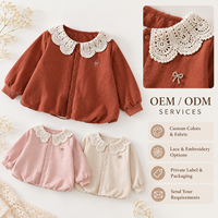 Chemisier à manches longues pour filles, col Peter Pan en dentelle, boutonnage frontal, broderie nœud, OEM ODM, vente en gros, haut pour tout-petits