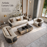 Ensemble de canapés de salon de luxe en bois laqué courbé et microfibre, design italien, solution clé en main pour projets de villas modernes
