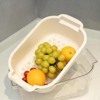 Groentewas- en afgietbak, vergiet, keuken fruitreinigings- en opbergkom, voedselveilige PP, handmatige gootsteenzeefbak