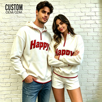 Sweat-shirts à capuche unisexes personnalisés en molleton, demi-zip, épaules tombantes, col ras du cou, surpiqûres, coupe oversize, en coton de haute qualité avec broderie 3D