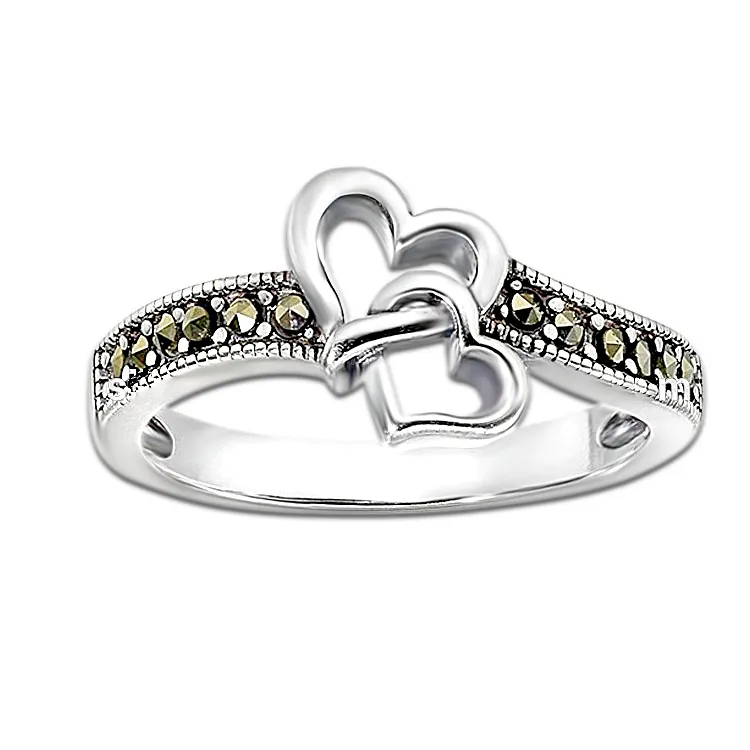 Gioielli marcasite ossidato argento 925 anello cuore