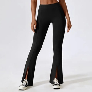Pantalon de yoga taille mi-haute uni à jambe large et coupe cloche, effet amincissant et galbe fessier, pour femmes, vêtements de sport et leggings actifs, faible MOQ usine - Product Image 1