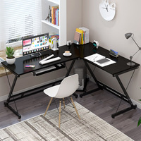 Bureau d'angle en bois en forme de L avec pieds en métal, pliable, design durable et rafraîchissant pour le bureau à domicile et les jeux