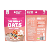 Sachet refermable personnalisé mat avec fermeture éclair pour poudre de préparation pour petit-déjeuner riche en fibres, aux baies et protéines, pour porridge overnight