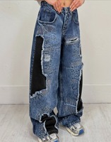 Jean Baggy Homme en Denim Patchwork Personnalisé, Haute Qualité, 100% Coton, Tissu Lourd, Effet Vintage Délavé, Style Machete