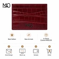 Porte-cartes en cuir texturé crocodile rouge, portefeuille fin avec surface brillante et fentes pour cartes ondulées superposées pour commandes en marque blanche