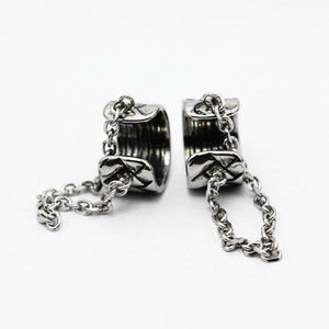 yunnique Cuff <b>Earrings</b> 316 Stainless Steel Geometric Pattern <b>Chain</b> Linked <b>Studs</b> For Men And Women Fashion Jewelry - Product Image 2