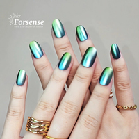 Ongles à pression chromés Abs réutilisables Conseils Courts Longueur Ovale Porter des Ongles Fournitures Métallique Dégradé Vert Designs Ongles Artificiels