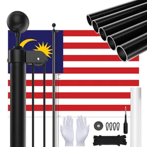 CYDISPLAY Malaysia tiang bendera portabel 7.6m 25 kaki, tiang bendera hitam bahan aluminium dapat disesuaikan, tiang bendera tugas berat