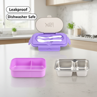 Boîte à bento personnalisée en acier inoxydable 304, 2 compartiments, avec cuillère, pour le déjeuner, l'école, le camping, vente en gros