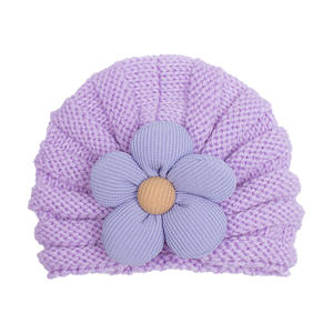 Gorros infantiles de flores a la moda, gorros de lana de punto suave, gorro de <span class=keywords><strong>turbante</strong></span> de ganchillo para bebé - Product Image 4
