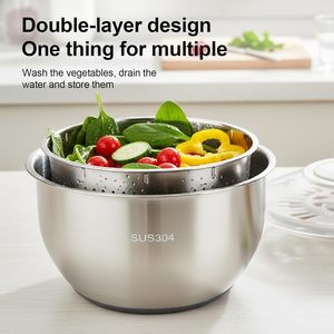 <span class=keywords><strong>Essoreuse</strong></span> à <span class=keywords><strong>salade</strong></span> en acier inoxydable avec égouttoir, lave-fruits, base antidérapante 6 QT, bol de lavage de légumes 3-en-1 - Product Image 6