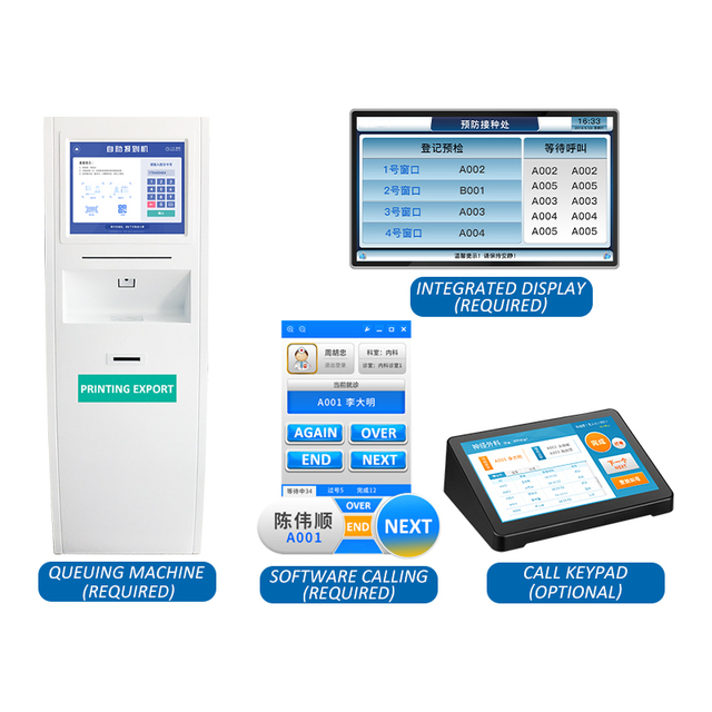QMS Windows Queue Management System for Hospitals Ticket Dispenser, Counter Call Unit and Display