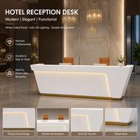 Comptoir de réception d'hôtel, bureau d'accueil, comptoir de réception blanc cannelé avec éclairage LED, double poste de travail, mobilier commercial
