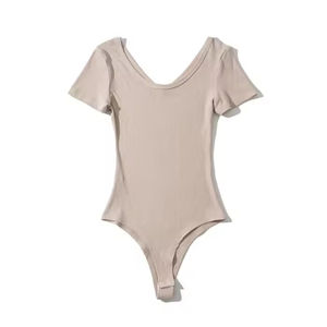 Body de punto de manga corta con cuello redondo y ajuste ceñido estilo dulce para mujer, ideal para verano - Product Image 6