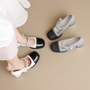 Scarpe Mary Jane con Tacco Alto in PU Glitterato, Punta Rotonda, Tacco Grosso, Scarpe da Sposa per Donne, per Matrimoni e Feste, Adatte a Tutte le Stagioni - Product Image 5