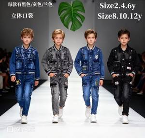 Модель на 10,5 долларов YQ274, От 6 до 12 лет для больших детей, осенний комплект из 2 предметов, джинсовая одежда, рубашка для маленьких мальчиков, комплекты одежды для детей - Product Image 3