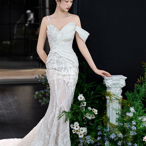 Top Quality Luxury Silk Kergan Satin Tulle <strong>Wedding</strong> <strong>Dress</strong> Sequin Lace Nail Bead Mermaid Tulle <strong>Wedding</strong> <strong>Dress</strong> - Product Image 3