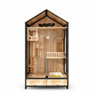 USMILEPET Villa pour chat en bois de luxe de grande taille, multi-niveaux, avec balcon, griffoir en sisal, roues, tiroir de rangement, cage pour chat, maison pour chat
