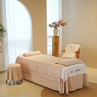 Ensemble de couvre-lit blanc uni kaki en promotion, motifs à carreaux, ensemble 4 pièces pour lit de beauté, housse de table de massage pour salon de beauté