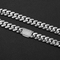 Chaîne cubaine plate pour homme 12-22 mm en acier inoxydable, bijoux hip-hop sertis de pierres avec fermoir boîte