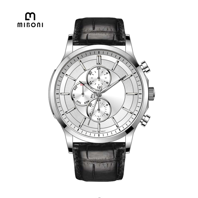 Luxury Men's Waterproof Alloy Leather Strap Glass Dial Pointer Wristwatch-Factory Direct Sale