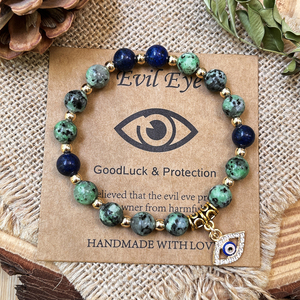 Chanceux turc mauvais œil pendentif perles Bracelet fait à la main <span class=keywords><strong>pierre</strong></span> naturelle africain Turquoise charme élastique bracelets Yoga énergie <span class=keywords><strong>bijoux</strong></span> - Product Image 1