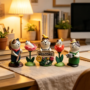 Figurines en résine d'animaux mignons (chat, grenouille) - Ornements de bureau et de jardin pour le Nouvel An chinois et Noël, faits à la main, peints à la main, objets de collection DIY - Product Image 2