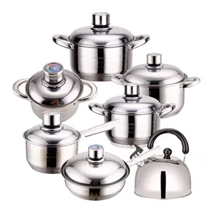 Bán Hot nhà bếp nấu ăn Pot Set tùy chỉnh chậu và Chảo thép không gỉ 13 cái Cookware Set với nhiệt kế