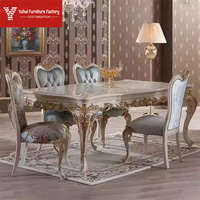 Ensemble de table à manger moderne de luxe avec plateau en marbre, 4 chaises rembourrées en tissu, structure en bois blanc, bois massif, assemblage requis, Elephant