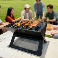 Barbecue au charbon de bois pliable portable, compact 46x30cm, plie en quelques secondes, acier thermolaqué pour pique-nique et camping