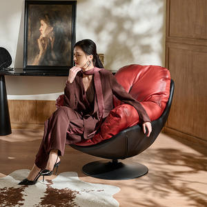 เก้าอี้โซฟาเดี่ยวสไตล์อิตาลีหนังสีแดงเก้าอี้หมุนได้ห้องนั่งเล่นเก้าอี้ดีไซน์เนอร์ตกแต่งบ้านสไตล์โมเดิร์นเรโทร - Product Image 5