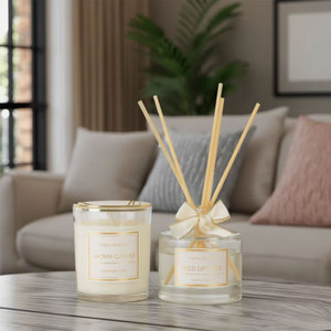 Luxury Private Label Lavender Scent <b>Reed</b> <b>Diffuser</b> & Aroma Candle Gift Set Glass Material for Home Car Air Freshening USB Powered - Product Image 1