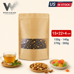 Muestra gratuita en stock en EE. UU. Bolsa pequeña de papel kraft con ventana y cierre hermético de 15*22*4cm (6*8.7*1.6in) para envasado de té, café, frutos secos y alimentos. - Product Image 2