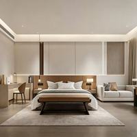 Ensemble de meubles de chambre d'hôtel de style chinois, panneau mural en placage de bois, sur mesure pour projet hôtelier