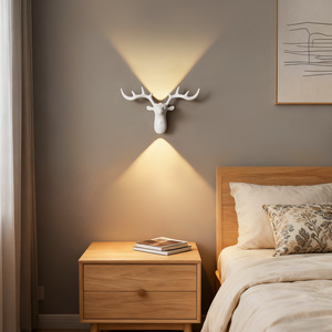 Rechargeable Deer Head Wall Sconce Wireless up &amp; Down Lighting ABS <strong>Stag</strong> Shape LED Wall Light for Bedroom Corridor Decor - Product Image 3