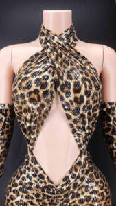 Vestido de talla grande para mujer, estampado a granel, Sexy, Al Por Mayor, elegante, de boda, con lentejuelas y leopardo ahuecado - Product Image 3